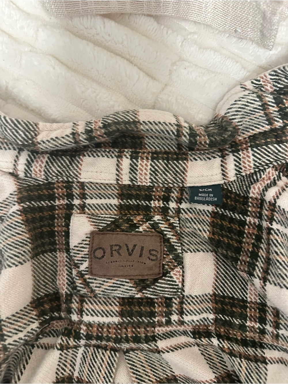 ORVIS Classic Green and White Plaid Men's Shirt Jacket - Picture 2 of 7